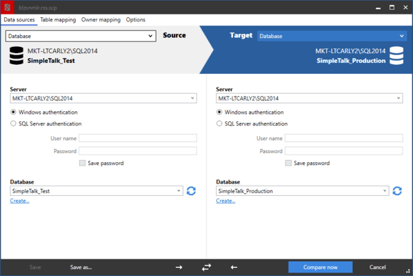 Captura de tela do SQL Compare